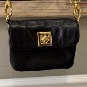 Black Leather Crossbody Bag with Gold Accents Barr +Barr New York